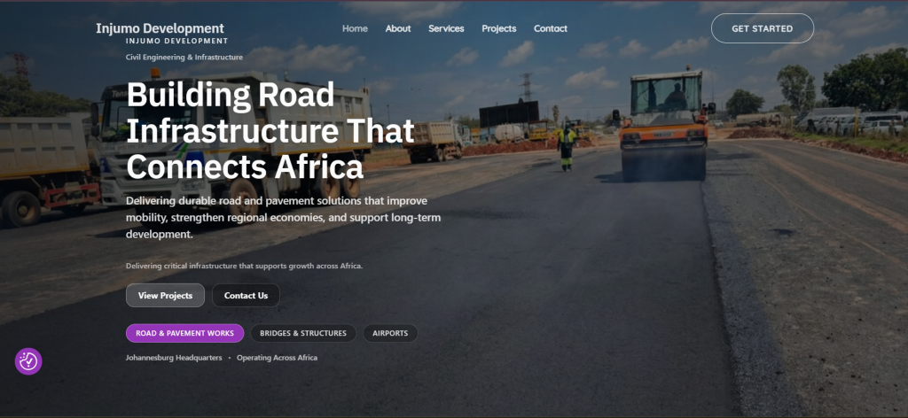 Homepage screenshot of the Injumo Development website designed and developed by Magida Creative Co.
